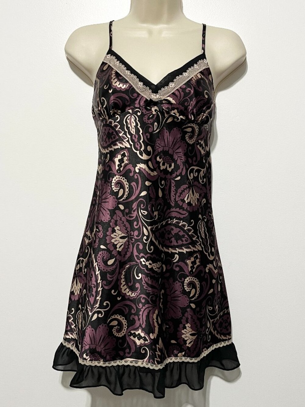 Womens Satin Babydoll Slip Dress S Dark Floral Paisley Whimsigoth Fairy Coquette